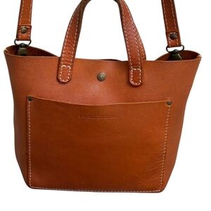 Portland leather brown mini market tote bag
